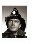 1950s Portrait Fireman Serious Expression Metal Fire Hard Hat Engine 4 by Anonymous