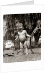 1940s 1950s Wet Young Boy Toddler Outside Playing With Water Hose by Anonymous