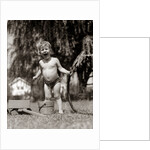 1940s 1950s Wet Young Boy Toddler Outside Playing With Water Hose by Anonymous
