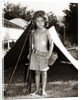 1950s Boy Playing Soldier Standing With Rifle Helmet Canteen Tent by Anonymous