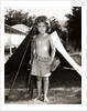 1950s Boy Playing Soldier Standing With Rifle Helmet Canteen Tent by Anonymous