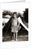 1950s Boy Playing Soldier Standing With Rifle Helmet Canteen Tent by Anonymous