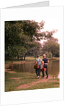 1970s 1960s Two Boys Walking Beside Fishing Pond by Anonymous