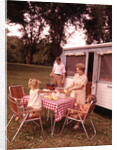 1960s Family Rv Camping Father Grilling Mother And Girls Setting Table by Anonymous