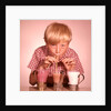 1950s 1960s Boy Drinking Three Milkshakes Through A Straw At Same Time by Anonymous