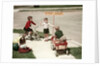 1950s Boys And Girls Outdoor With Tricycle And Wagon Playing Traffic With Police Stop Sign Americana by Anonymous