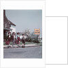 1950s Kids On Suburban Neighborhood Sidewalk About To Cross Street By School Crossing Sign by Anonymous