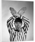 1950s Football Referee Making Hand Signal Time Out Blowing Whistle by Anonymous