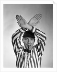 1950s Football Referee Making Hand Signal Time Out Blowing Whistle by Anonymous