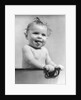 1940s 1930s Wet Baby Sitting In Tub Sticking Out Tongue by Anonymous