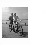 1950s Happy Couple Man Woman Riding Tandem Bike Bicycle Built For 2 by Anonymous