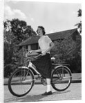 1950s Teen Girl Standing With Bike by Anonymous