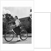 1950s Teen Girl Standing With Bike by Anonymous
