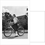 1950s Teen Girl Standing With Bike by Anonymous