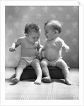 1930s 1940s Twin Babies Wearing Diapers Together Sitting On A Bench Side By Side Studio by Anonymous