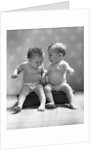 1930s 1940s Twin Babies Wearing Diapers Together Sitting On A Bench Side By Side Studio by Anonymous