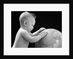 1940s Baby With Hands On Globe Looking At The Earth by Anonymous