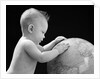 1940s Baby With Hands On Globe Looking At The Earth by Anonymous