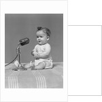 1940s Baby In Diaper With Microphone Studio by Anonymous