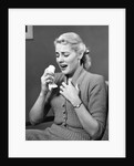 1950s Woman In Chair About To Sneeze Sneezing Handerchief In One Hand Cold Flu Allergy Cough Coughing by Anonymous