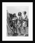1930s 1940s Three Teen Girls Standing By Archery Target Bows Arrows by Anonymous