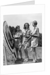 1930s 1940s Three Teen Girls Standing By Archery Target Bows Arrows by Anonymous