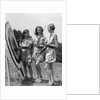 1930s 1940s Three Teen Girls Standing By Archery Target Bows Arrows by Anonymous