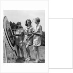 1930s 1940s Three Teen Girls Standing By Archery Target Bows Arrows by Anonymous