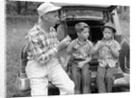1950s 1960s Father Two Young Sons With Fishing Rods By Car Outdoor by Anonymous