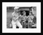 1950s 1960s Father Two Young Sons With Fishing Rods By Car Outdoor by Anonymous