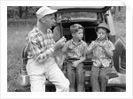 1950s 1960s Father Two Young Sons With Fishing Rods By Car Outdoor by Anonymous