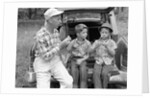 1950s 1960s Father Two Young Sons With Fishing Rods By Car Outdoor by Anonymous