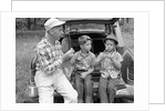 1950s 1960s Father Two Young Sons With Fishing Rods By Car Outdoor by Anonymous