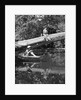 1940s 1950s Pair Of Boys In Straw Hats and Cuffed Jeans Fishing In Stream by Anonymous