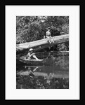 1940s 1950s Pair Of Boys In Straw Hats and Cuffed Jeans Fishing In Stream by Anonymous