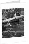 1940s 1950s Pair Of Boys In Straw Hats and Cuffed Jeans Fishing In Stream by Anonymous