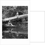 1940s 1950s Pair Of Boys In Straw Hats and Cuffed Jeans Fishing In Stream by Anonymous