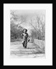 1940s Boy Walking Down Country Road With Can Of Worms And Fishing Pole by Anonymous