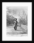 1940s Boy Walking Down Country Road With Can Of Worms And Fishing Pole by Anonymous