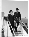 1960s Two Business Men Briefcase Exit Airplane Steps by Anonymous