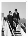 1960s Two Business Men Briefcase Exit Airplane Steps by Anonymous