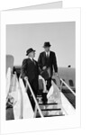 1960s Two Business Men Briefcase Exit Airplane Steps by Anonymous