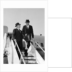 1960s Two Business Men Briefcase Exit Airplane Steps by Anonymous