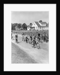 1950s 8 Kids Boys and Girls Ride Bicycles On Country Rural Road Lane Fun House In Background by Anonymous