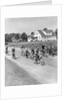 1950s 8 Kids Boys and Girls Ride Bicycles On Country Rural Road Lane Fun House In Background by Anonymous