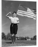 1940s Boy Holding American Flag Saluting Wearing Short Pants by Anonymous