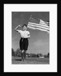 1940s Boy Holding American Flag Saluting Wearing Short Pants by Anonymous