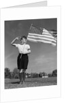 1940s Boy Holding American Flag Saluting Wearing Short Pants by Anonymous