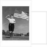 1940s Boy Holding American Flag Saluting Wearing Short Pants by Anonymous