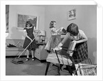 1950s Three Pre-Teen Young Girls Cleaning Living Room Dusting Vacuuming by Anonymous